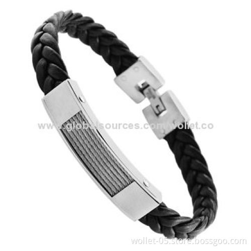Hot-selling Charming Leather Bracelet with Stainless Steel Buckle, Suitable for Fashionable People
